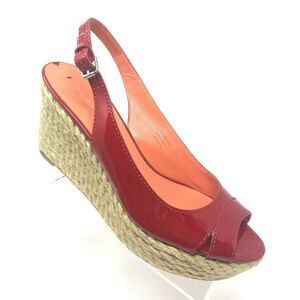 Via Spiga Shoes 8.5‎ Women's Espadrille Wedge Red Patent Platform Slingback